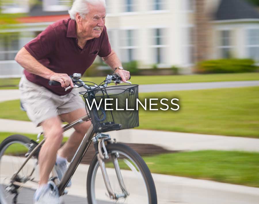 Senior adult man ride a bike for exercise and wellness.