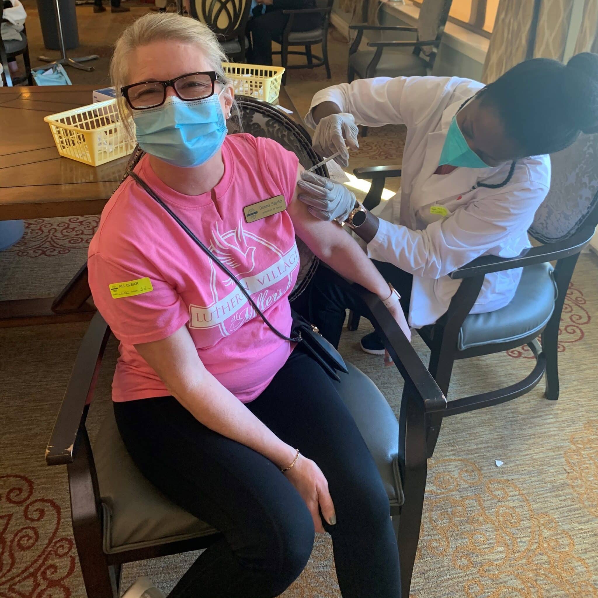 LVMG's Director of Sales and Marketing getting her vaccination from a CVS provider.