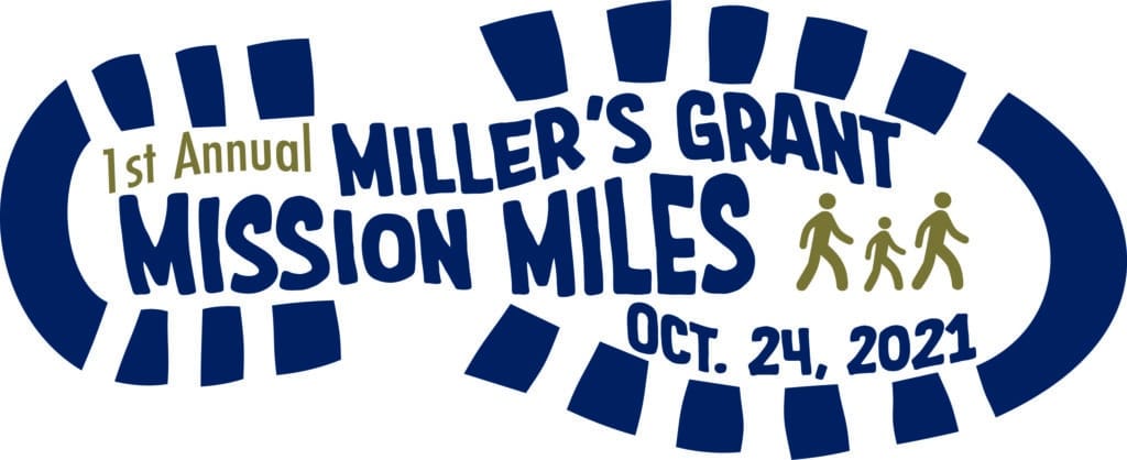 An imprint of a sneaker with 1st Annual Miller's Grant Mission Miles Oct. 24, 2021 in the center.