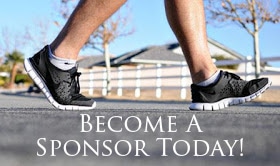 Two walking legs with Become a Sponsor Today under the feet.