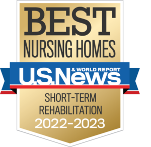 U.S. News & World Report Best Nursing Homes for Short-term Rehabilitation 2022-2023 award badge.