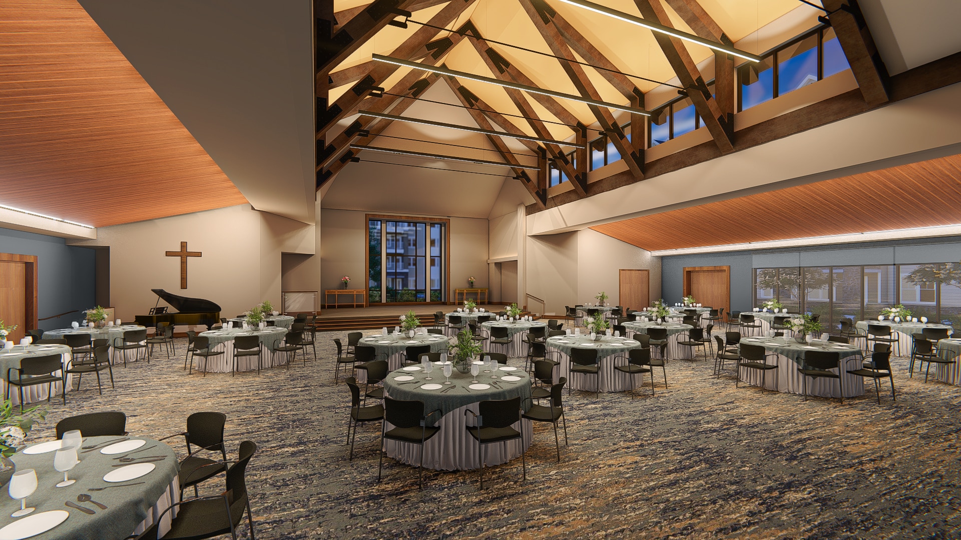 An inside view of the Performing Arts Center/Chapel, which is supported by the Mission Possible capital campaign, set up for event seating.